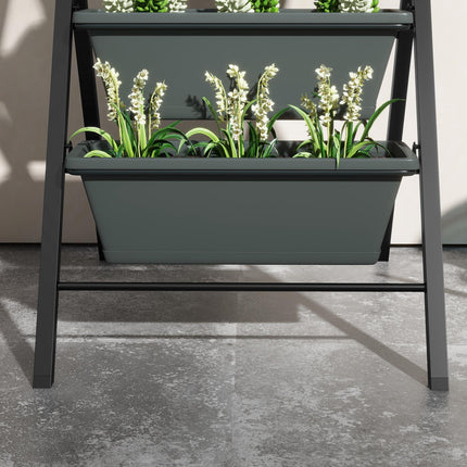 5 Tier Vertical Raised Garden Planter with 5 Grey Pots for Outdoor Growing - Grey