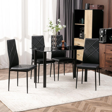 Modern 5-Piece Dining Table Set for 4 with Rectangle Glass Table and Steel Frame - Black