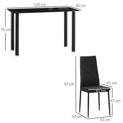 Modern 5-Piece Dining Table Set for 4 with Rectangle Glass Table and Steel Frame - Black