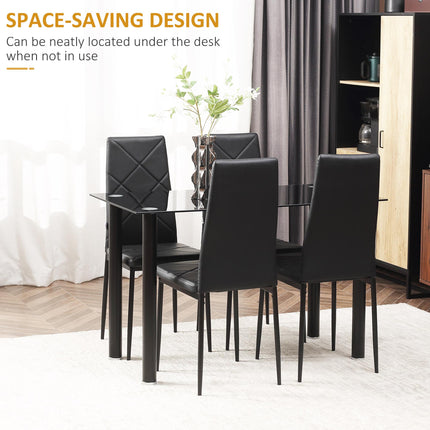 Modern 5-Piece Dining Table Set for 4 with Rectangle Glass Table and Steel Frame - Black