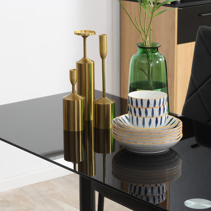 Modern 5-Piece Dining Table Set for 4 with Rectangle Glass Table and Steel Frame - Black