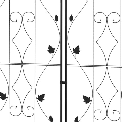 Set of 2 Metal Garden Trellis Panels 181x50cm Leaf Design with Ground Spikes - Black