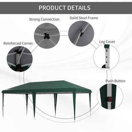 6 x 3 Metre Pop-Up Steel Frame Gazebo Weatherproof - Green