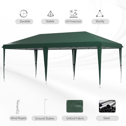 6 x 3 Metre Pop-Up Steel Frame Gazebo Weatherproof - Green