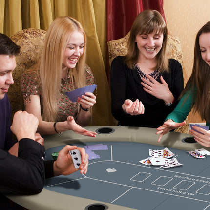 10 Player Folding Poker Table with Cup Holders and Cushion Edge - Brown and Blue