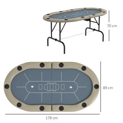 10 Player Folding Poker Table with Cup Holders and Cushion Edge - Brown and Blue