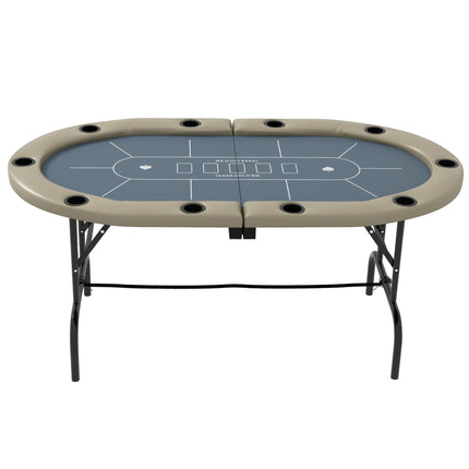 10 Player Folding Poker Table with Cup Holders and Cushion Edge - Brown and Blue