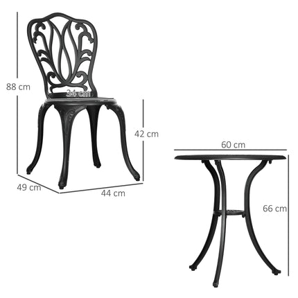 3 Piece Cast Aluminium Garden Bistro Set with Umbrella Hole for Balcony, Porch, Patio - Black