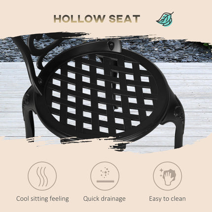 3 Piece Cast Aluminium Garden Bistro Set with Umbrella Hole for Balcony, Porch, Patio - Black