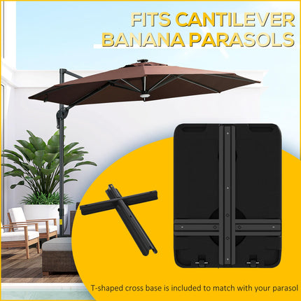 Heavy Duty Plastic Parasol Base with Wheels, Water & Sand Fillable - Black