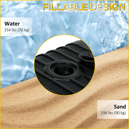 Heavy Duty Plastic Parasol Base with Wheels, Water & Sand Fillable - Black