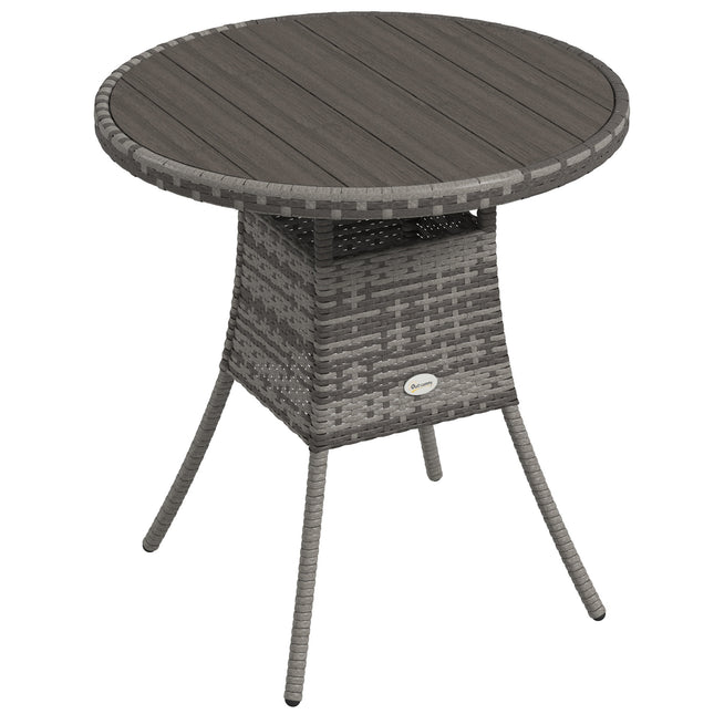 4 Seater PE Rattan Outdoor Dining Table with Wood-Plastic Top - Grey