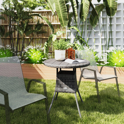 4 Seater PE Rattan Outdoor Dining Table with Wood-Plastic Top - Grey