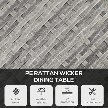 4 Seater PE Rattan Outdoor Dining Table with Wood-Plastic Top - Grey