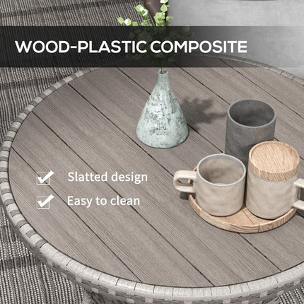 4 Seater PE Rattan Outdoor Dining Table with Wood-Plastic Top - Grey