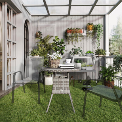 4 Seater PE Rattan Outdoor Dining Table with Wood-Plastic Top - Grey