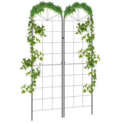 Set of 2 Metal Garden Trellis Panels with Decorative Leaf Design 50x180cm - Black