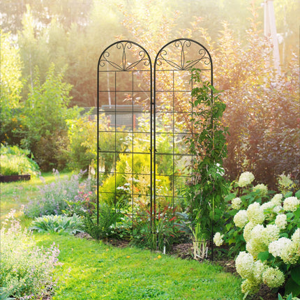 Set of 2 Metal Garden Trellis Panels with Decorative Leaf Design 50x180cm - Black