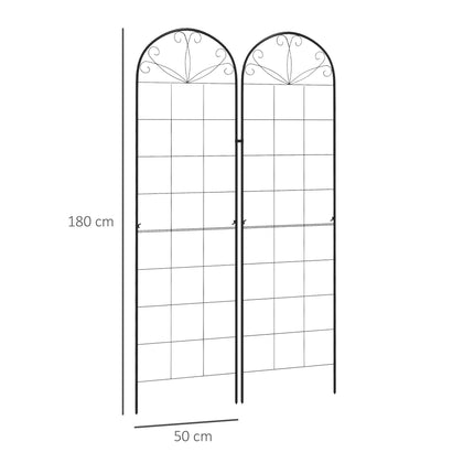 Set of 2 Metal Garden Trellis Panels with Decorative Leaf Design 50x180cm - Black
