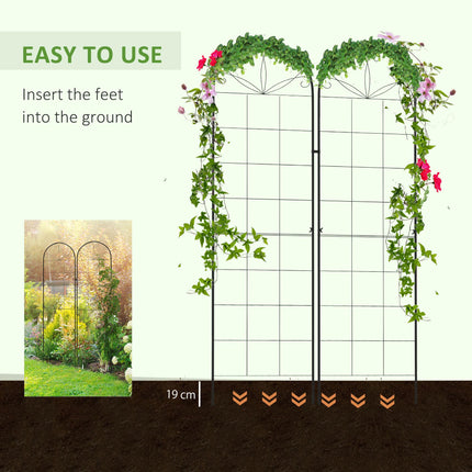 Set of 2 Metal Garden Trellis Panels with Decorative Leaf Design 50x180cm - Black