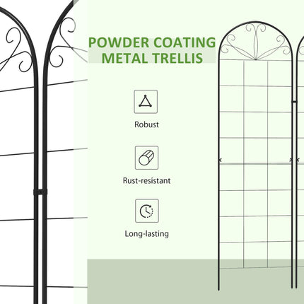 Set of 2 Metal Garden Trellis Panels with Decorative Leaf Design 50x180cm - Black