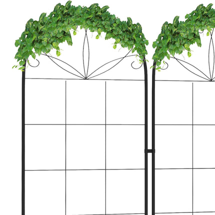 Set of 2 Metal Garden Trellis Panels with Decorative Leaf Design 50x180cm - Black
