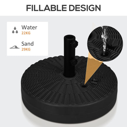29kg Round Rattan Effect Umbrella Parasol Base for Outdoor Patio - Black
