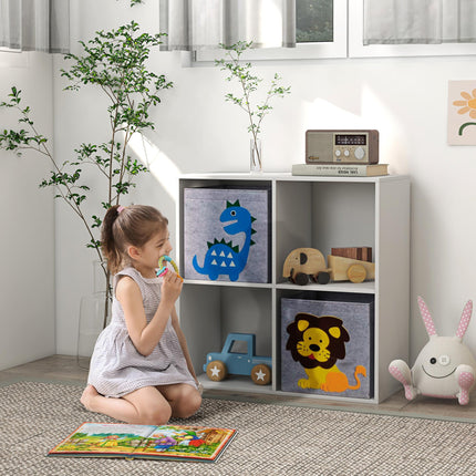 Kids Toy Box with 2 Non-Woven Fabric Drawers and Cartoon Design - White