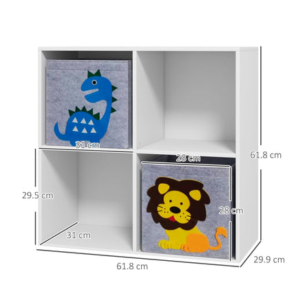 Kids Toy Box with 2 Non-Woven Fabric Drawers and Cartoon Design - White