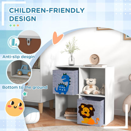 Kids Toy Box with 2 Non-Woven Fabric Drawers and Cartoon Design - White