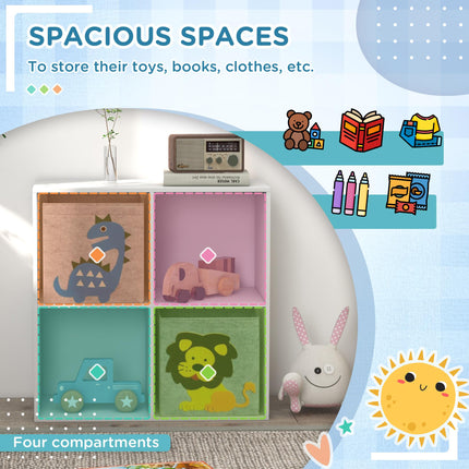 Kids Toy Box with 2 Non-Woven Fabric Drawers and Cartoon Design - White