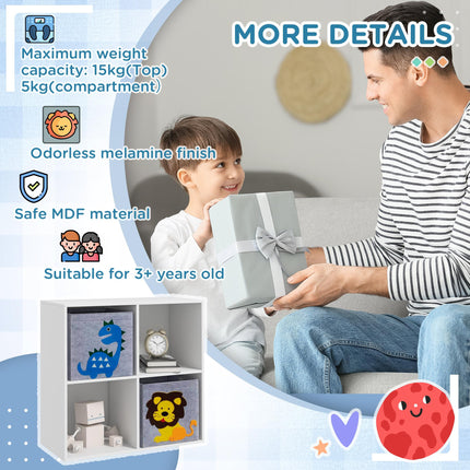 Kids Toy Box with 2 Non-Woven Fabric Drawers and Cartoon Design - White