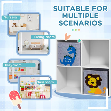 Kids Toy Box with 2 Non-Woven Fabric Drawers and Cartoon Design - White