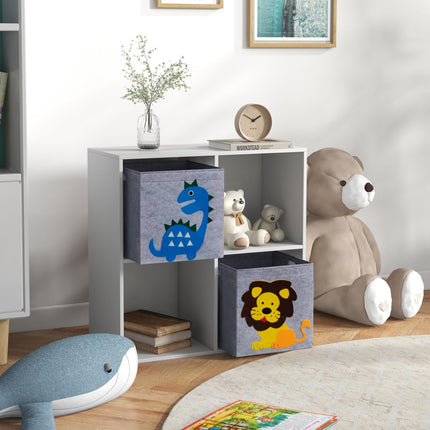 Kids Toy Box with 2 Non-Woven Fabric Drawers and Cartoon Design - White