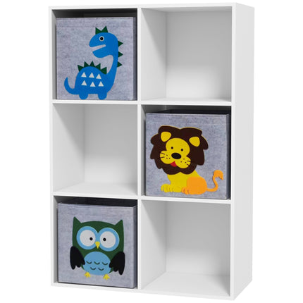 Kids Toy Storage Box with 3 Fabric Drawers and Cartoon Design - White
