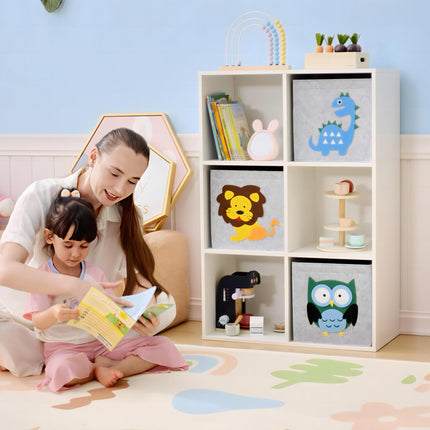 Kids Toy Storage Box with 3 Fabric Drawers and Cartoon Design - White
