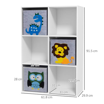 Kids Toy Storage Box with 3 Fabric Drawers and Cartoon Design - White