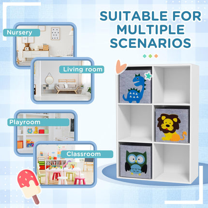 Kids Toy Storage Box with 3 Fabric Drawers and Cartoon Design - White