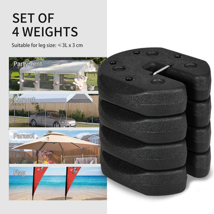 12KG Gazebo Weights Set of 4 with Reinforced Pins and Carry Belt for Canopies Marquees Tents - Black