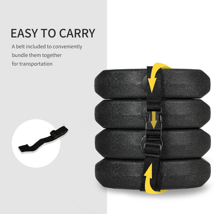 12KG Gazebo Weights Set of 4 with Reinforced Pins and Carry Belt for Canopies Marquees Tents - Black