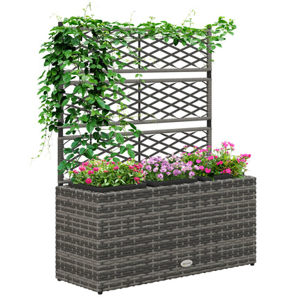 33L PE Rattan Garden Planter with Trellis Raised Bed for Climbing Plants 84x30x107cm - Light Grey