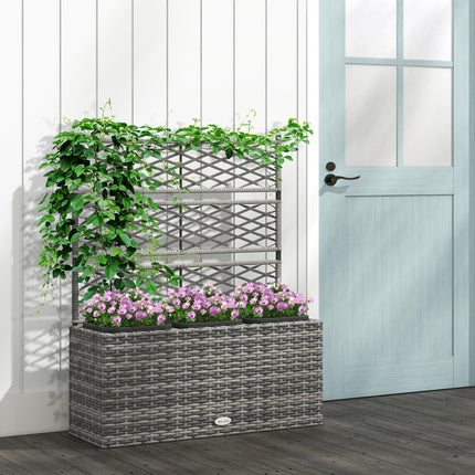 33L PE Rattan Garden Planter with Trellis Raised Bed for Climbing Plants 84x30x107cm - Light Grey