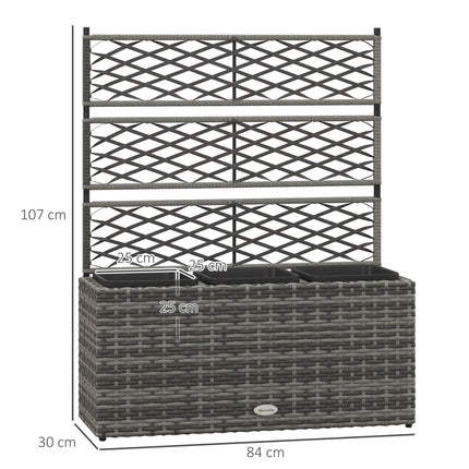33L PE Rattan Garden Planter with Trellis Raised Bed for Climbing Plants 84x30x107cm - Light Grey