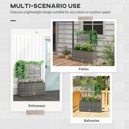 33L PE Rattan Garden Planter with Trellis Raised Bed for Climbing Plants 84x30x107cm - Light Grey