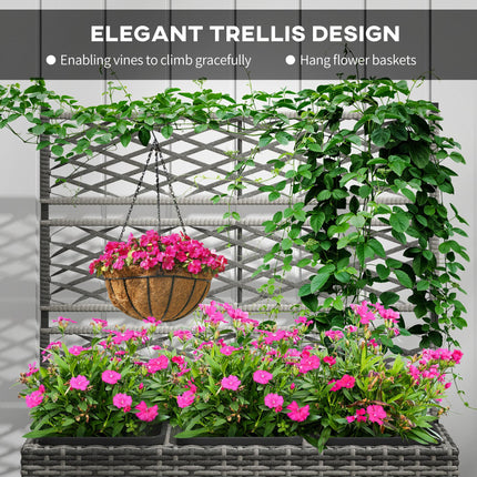 33L PE Rattan Garden Planter with Trellis Raised Bed for Climbing Plants 84x30x107cm - Light Grey