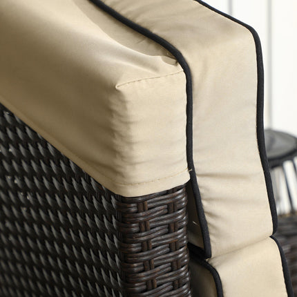 Outdoor Recliner Chair with Adjustable Backrest, Footrest, Cushion & Side Tray - Brown
