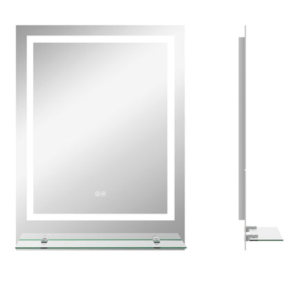LED Bathroom Mirror with Adjustable Lighting, Anti-Fog Function & Shelf - Silver