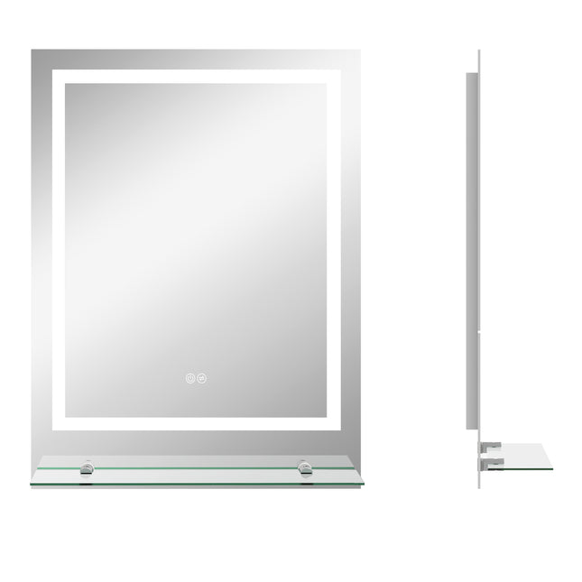 LED Bathroom Mirror with Adjustable Lighting, Anti-Fog Function & Shelf - Silver