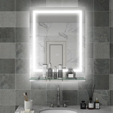 LED Bathroom Mirror with Adjustable Lighting, Anti-Fog Function & Shelf - Silver