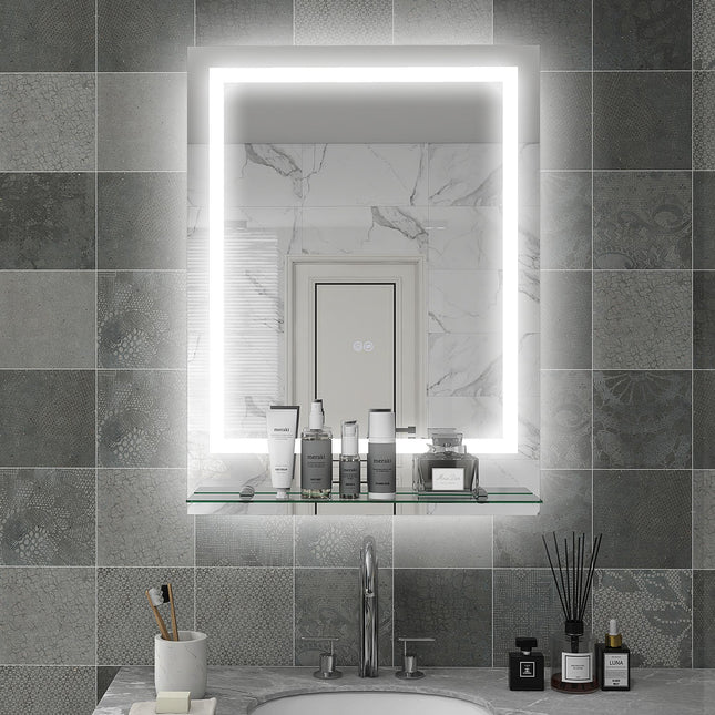 LED Bathroom Mirror with Adjustable Lighting, Anti-Fog Function & Shelf - Silver